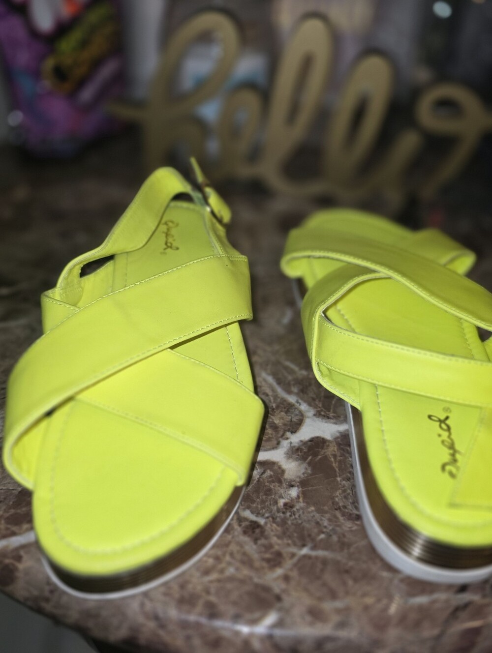 Bright Neon Yellow Women’s Crisscross Slide Sandals